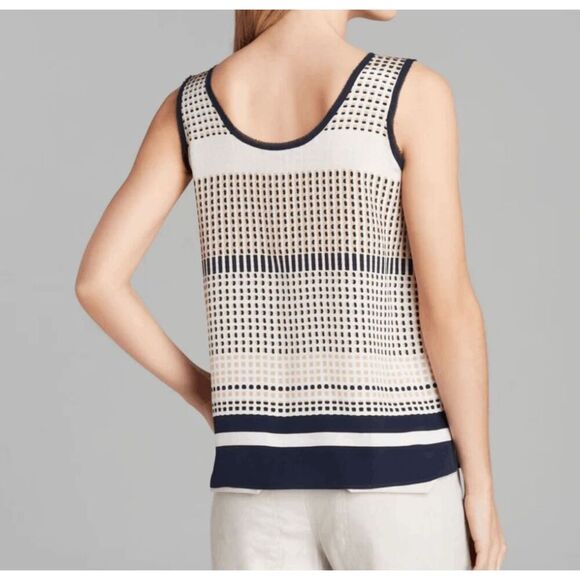 Vince Dot-Stripe Printed Silk Tank Top, Coastal Blue - Picture 8 of 8